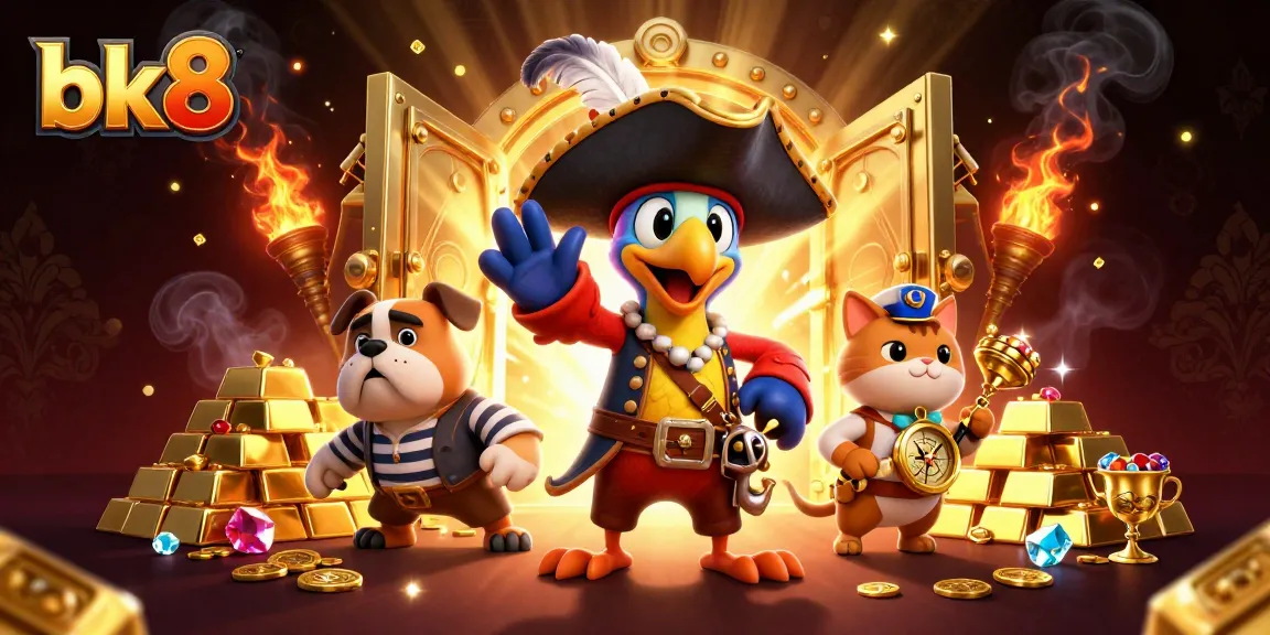 Engage in the thrilling world of bk8 with a 3D vibrant casino illustration featuring a pirate theme.