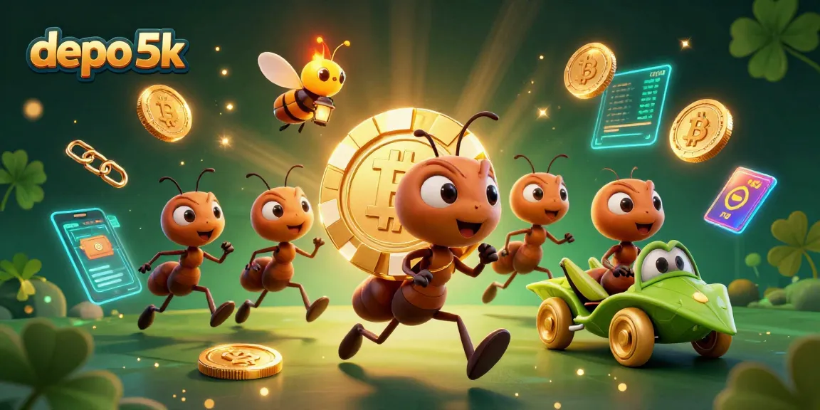 Experience maxwin with depo 5k, where ants carry a giant poker chip in this vibrant casino scene.