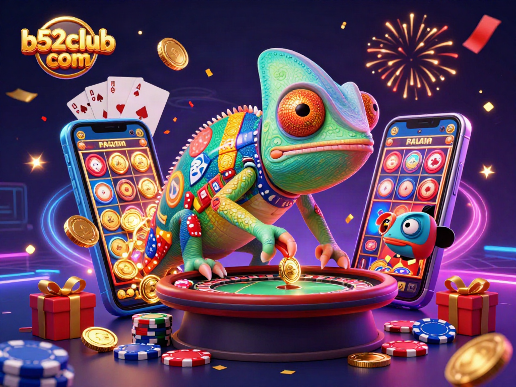 Experience excitement at b52club com with a vibrant 3D casino scene showcasing thrilling games.