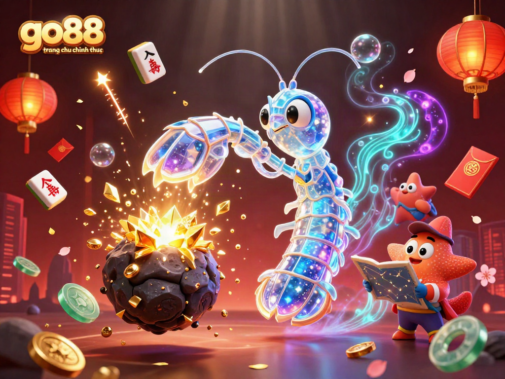 Engage in gaming action with go88 trang chu chinh thuc, featuring vibrant cosmic characters and casino elements.