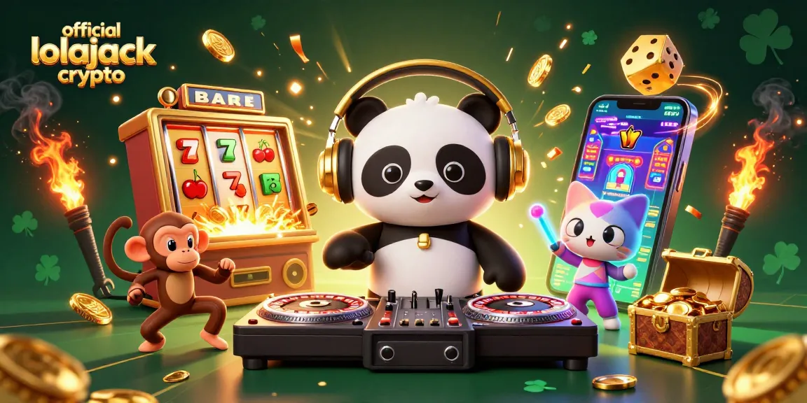 Experience the excitement of official lolajack crypto with vibrant casino characters amidst a jackpot explosion.