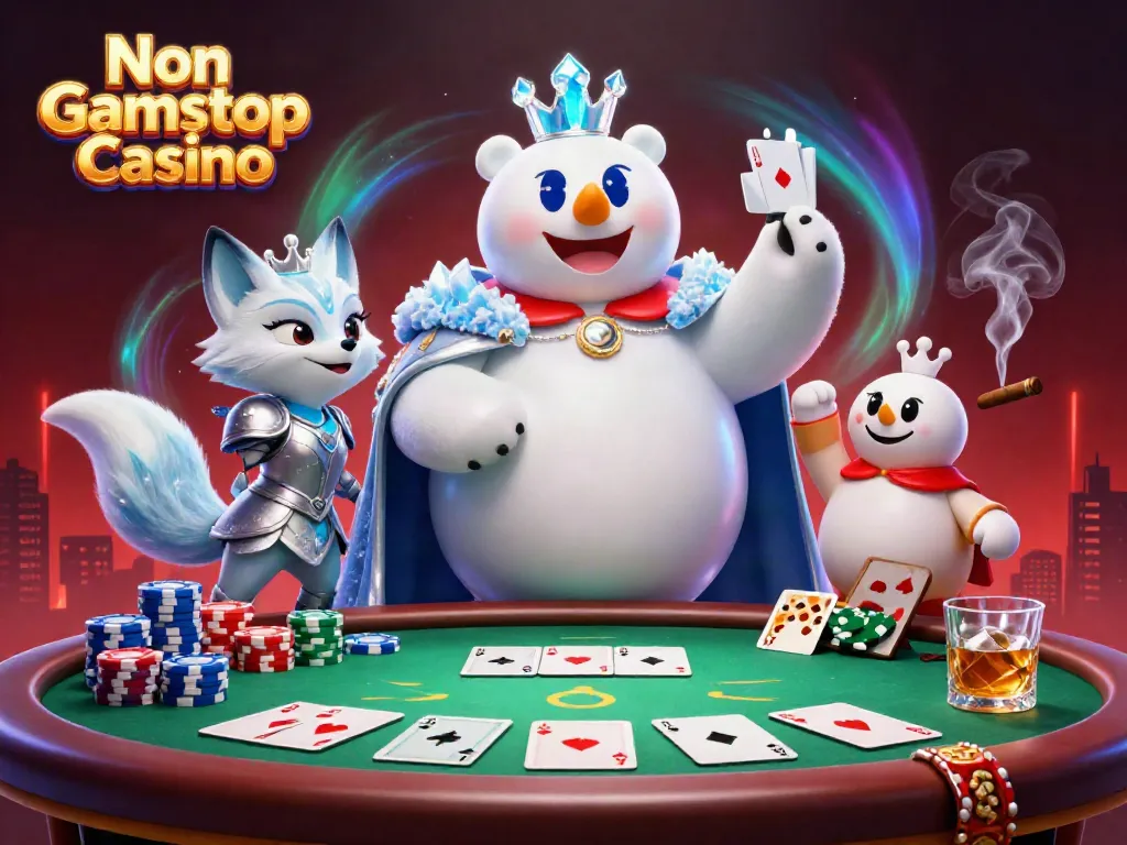 Play exciting hands at a Non Gamstop Casino with colorful poker chips and a royal-themed atmosphere.