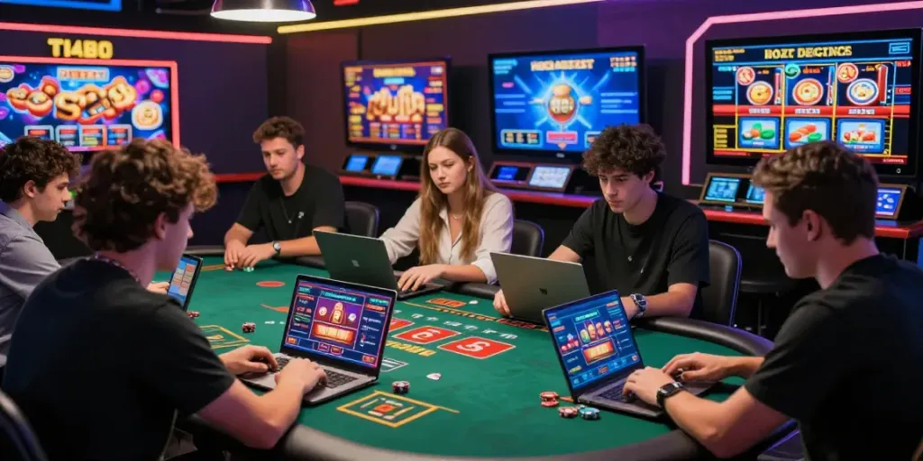 Exciting game atmosphere at nhà cái gem88 with players engaging in online gambling.