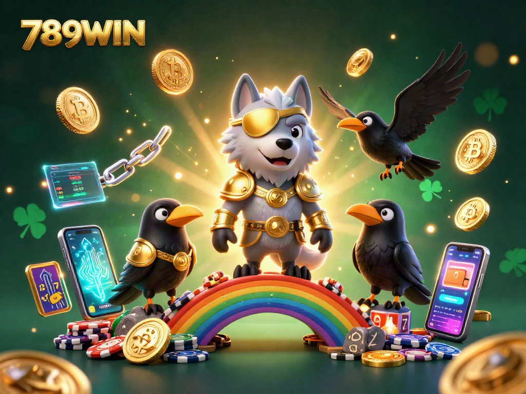 Engage with 789WIN's vibrant casino scene showcasing Odin, ravens, and crypto elements.